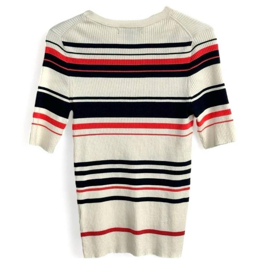 Banana Republic Pink/Black Stripe Stretch-Cotton Fitted Sweater Size Medium - Picture 4 of 6